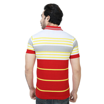 Men's Stripe Polo Half T-Shirt Red and Grey