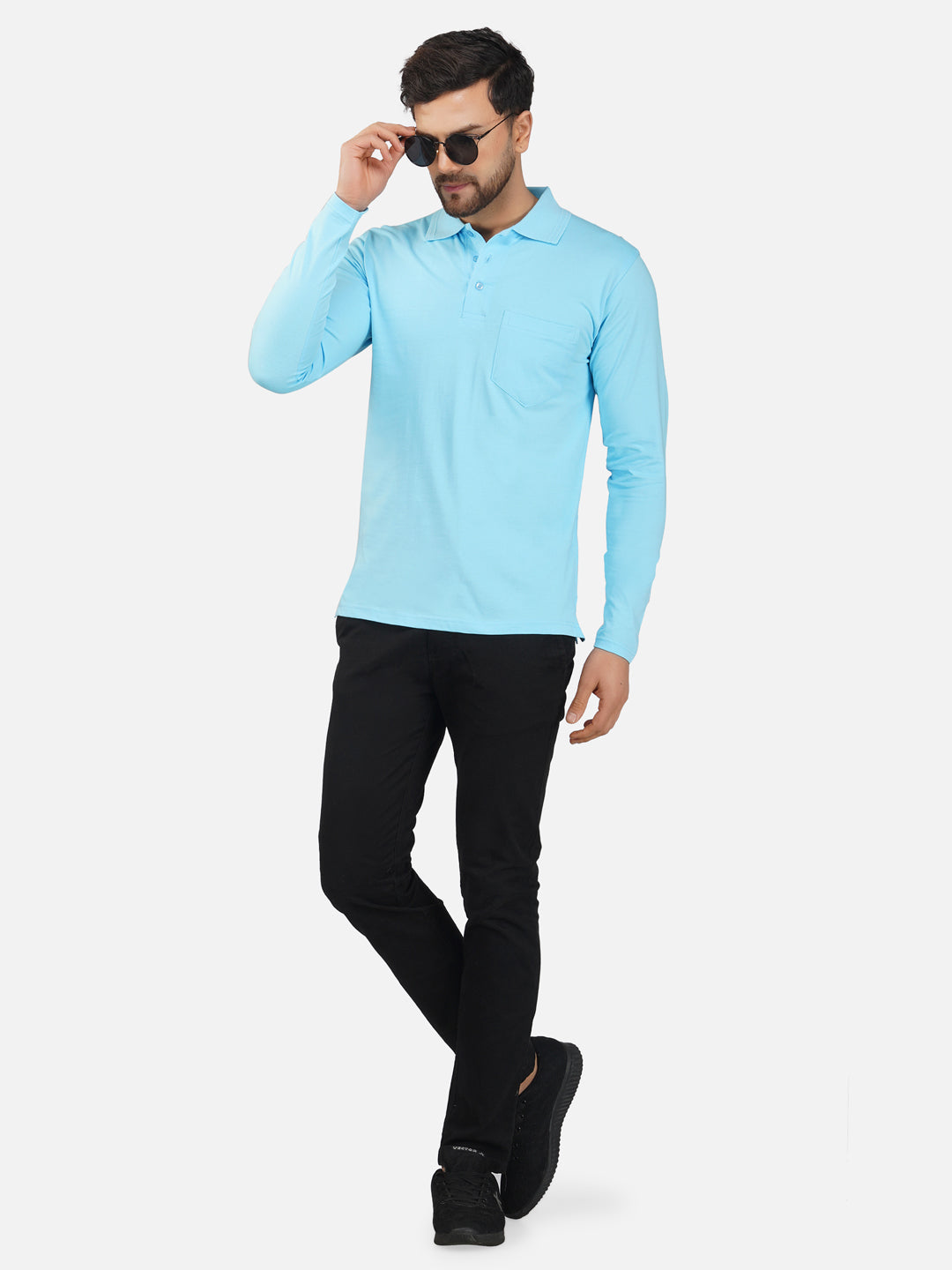 Men's Polo Full Sleeve T-Shirt Aquablue