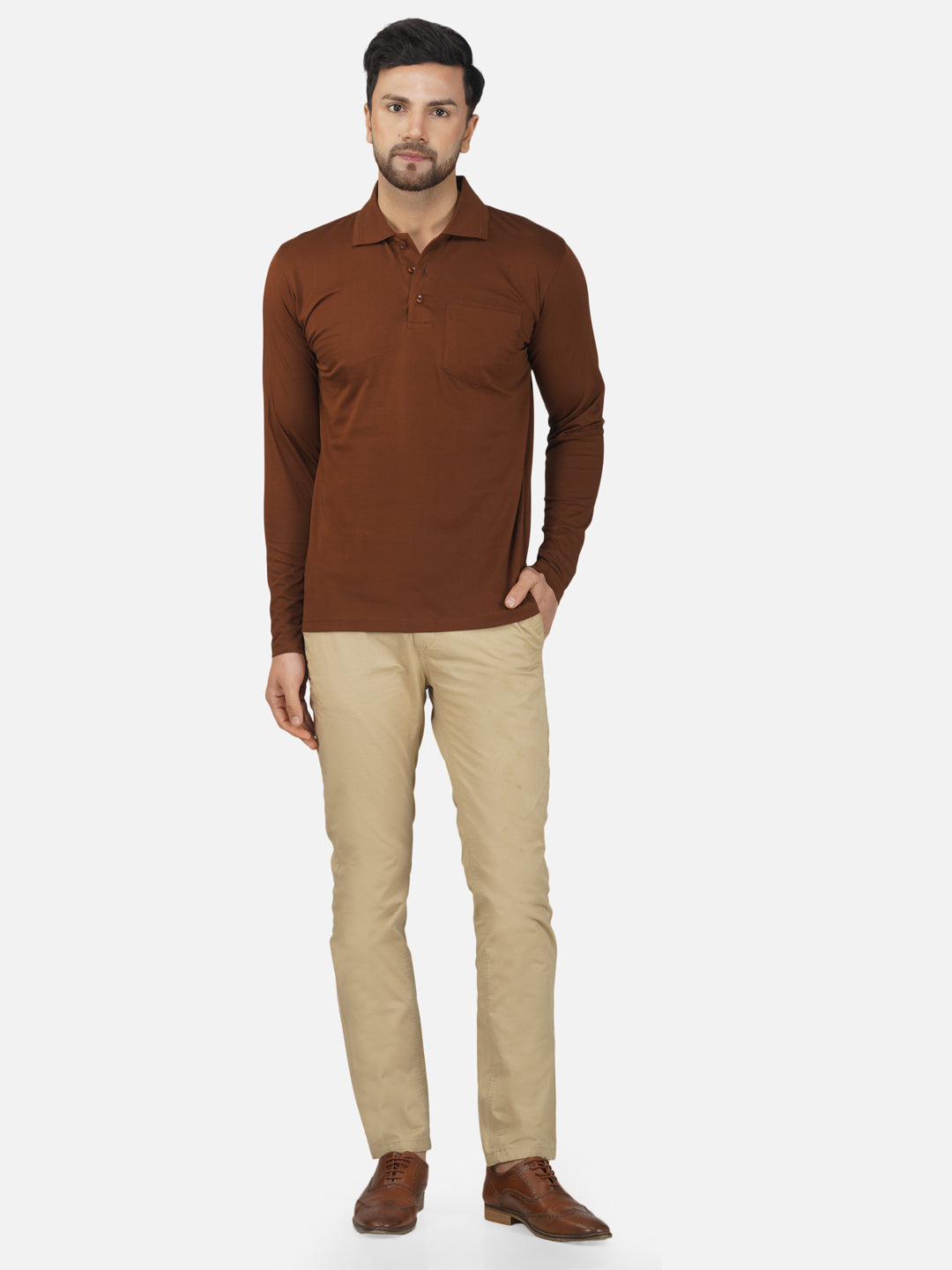 Men's Polo Full Sleeve T-Shirt Brown