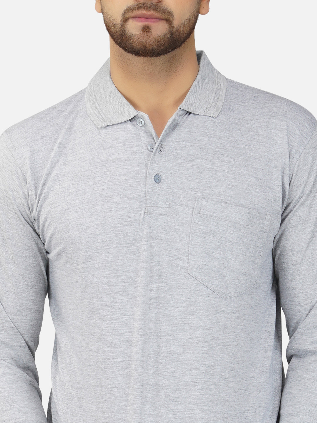 Men's Polo Full Sleeve T-Shirt Grey Melange