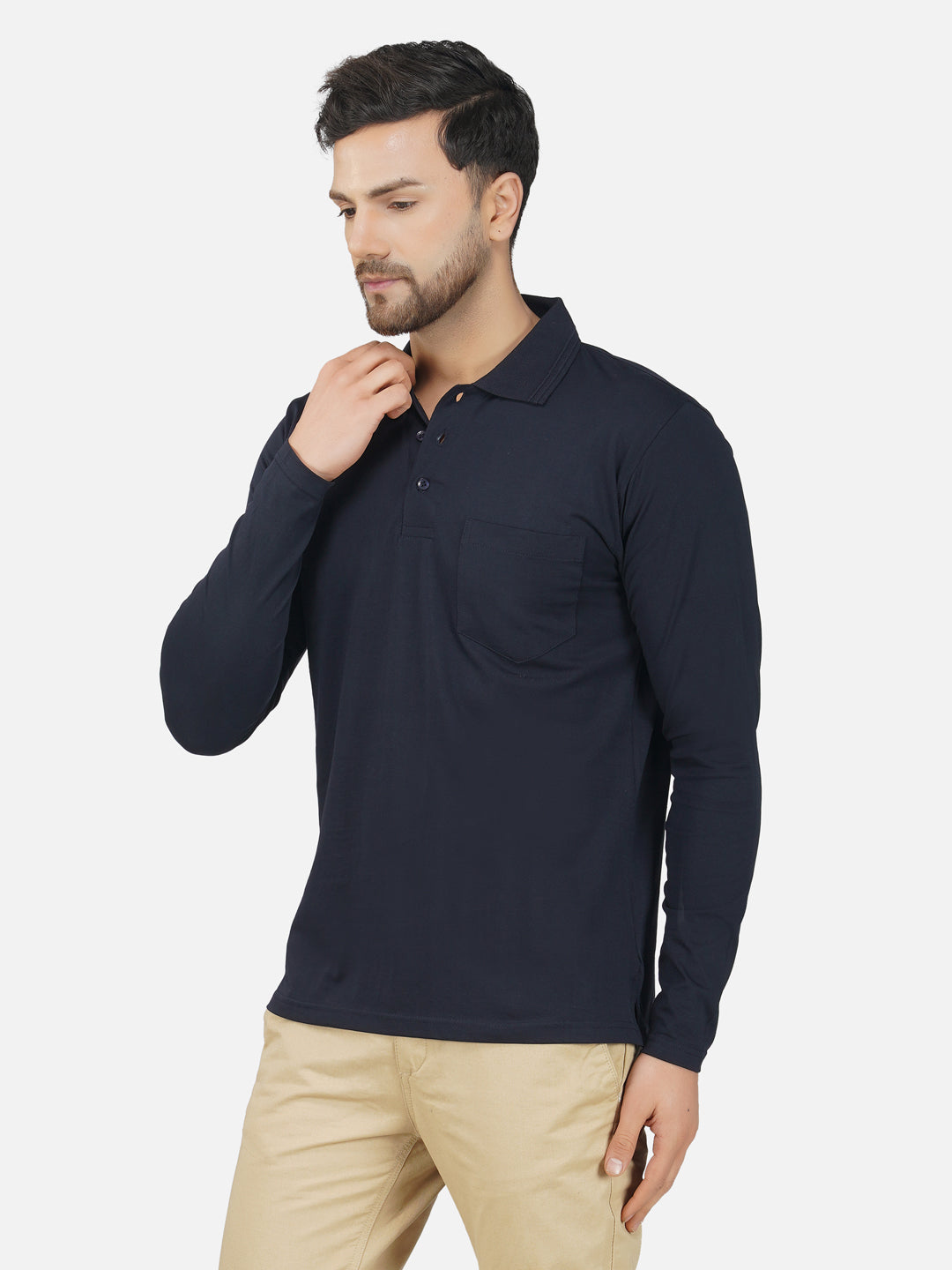 Men's Polo Full Sleeve T-Shirt Navy Blue