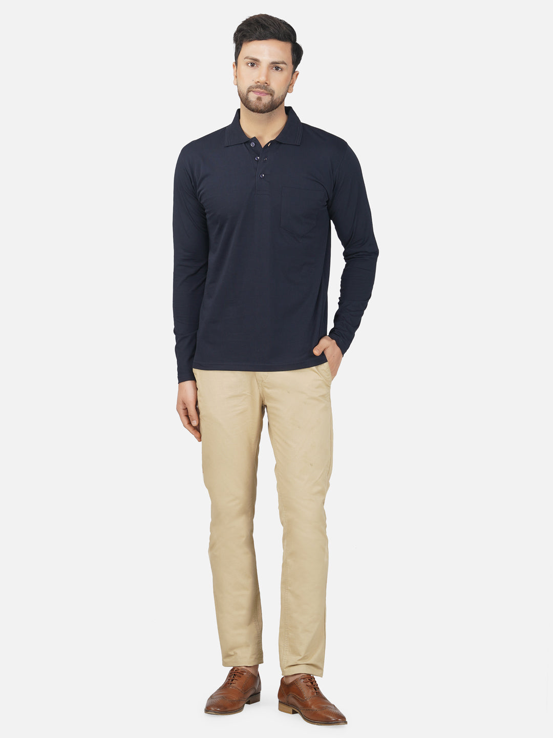 Men's Polo Full Sleeve T-Shirt Navy Blue