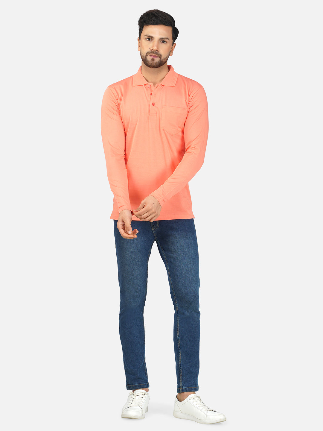 Men's Polo Full Sleeve T-Shirt Pink