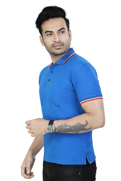 Men's Polo Half Sleeve Design T-Shirt Royal Blue and Red