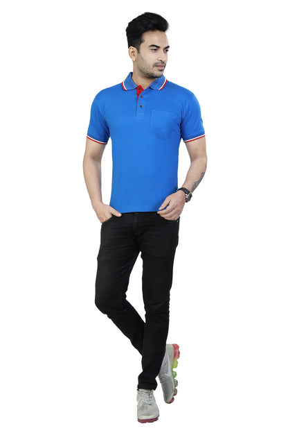 Men's Polo Half Sleeve Design T-Shirt Royal Blue and Red