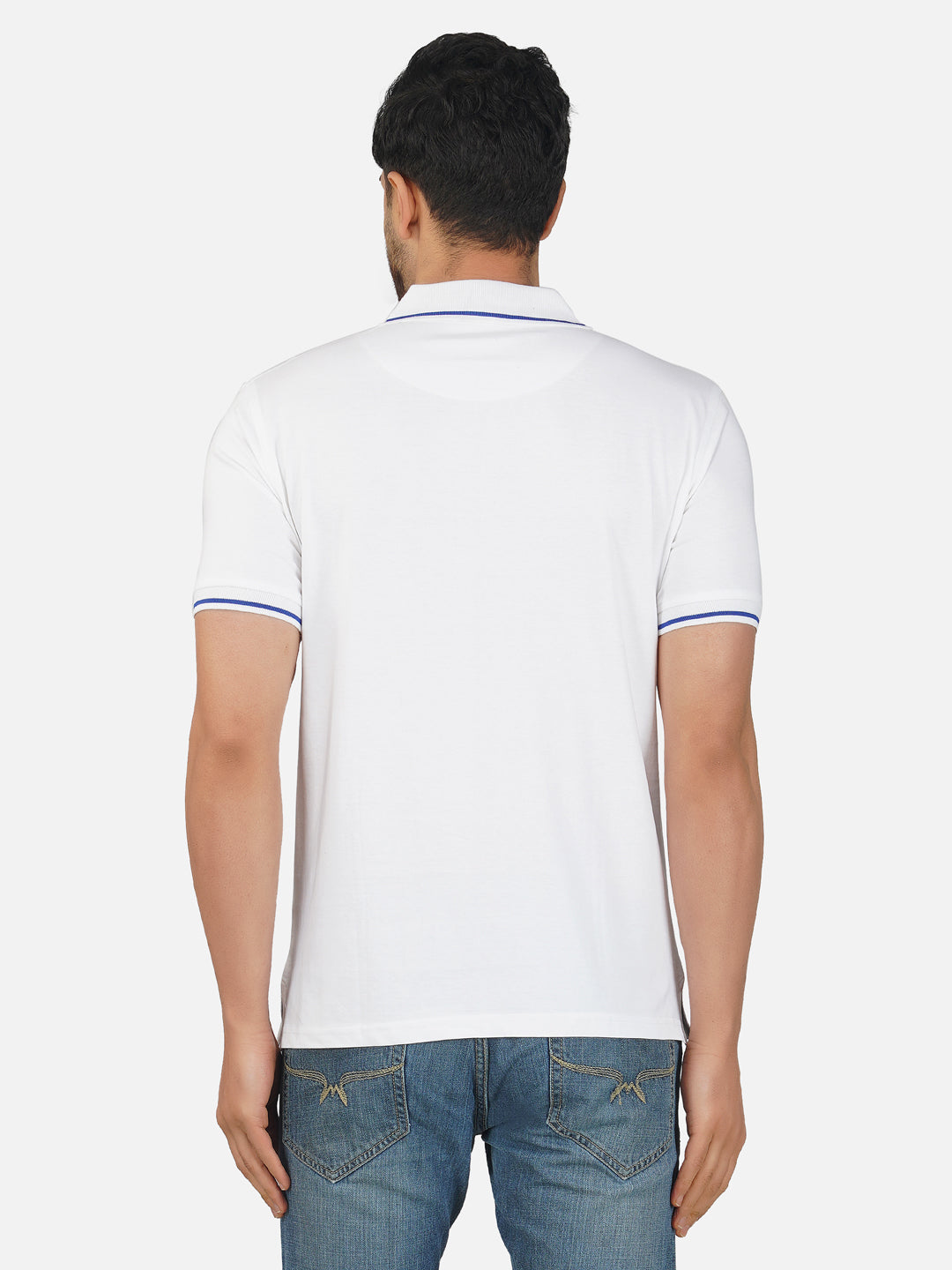 Men's Polo Half Sleeve Design T-Shirt White and Blue