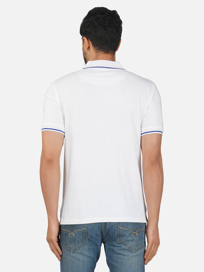 Men's Polo Half Sleeve Design T-Shirt White and Blue