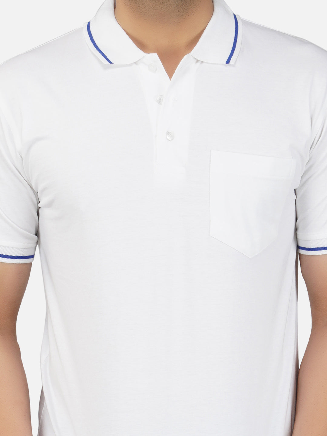 Men's Polo Half Sleeve Design T-Shirt White and Blue