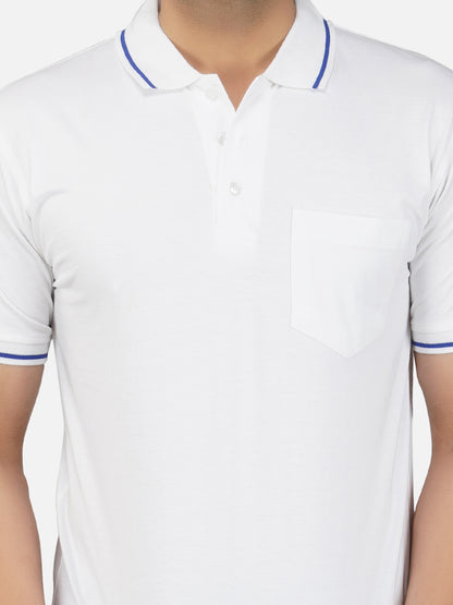 Men's Polo Half Sleeve Design T-Shirt White and Blue