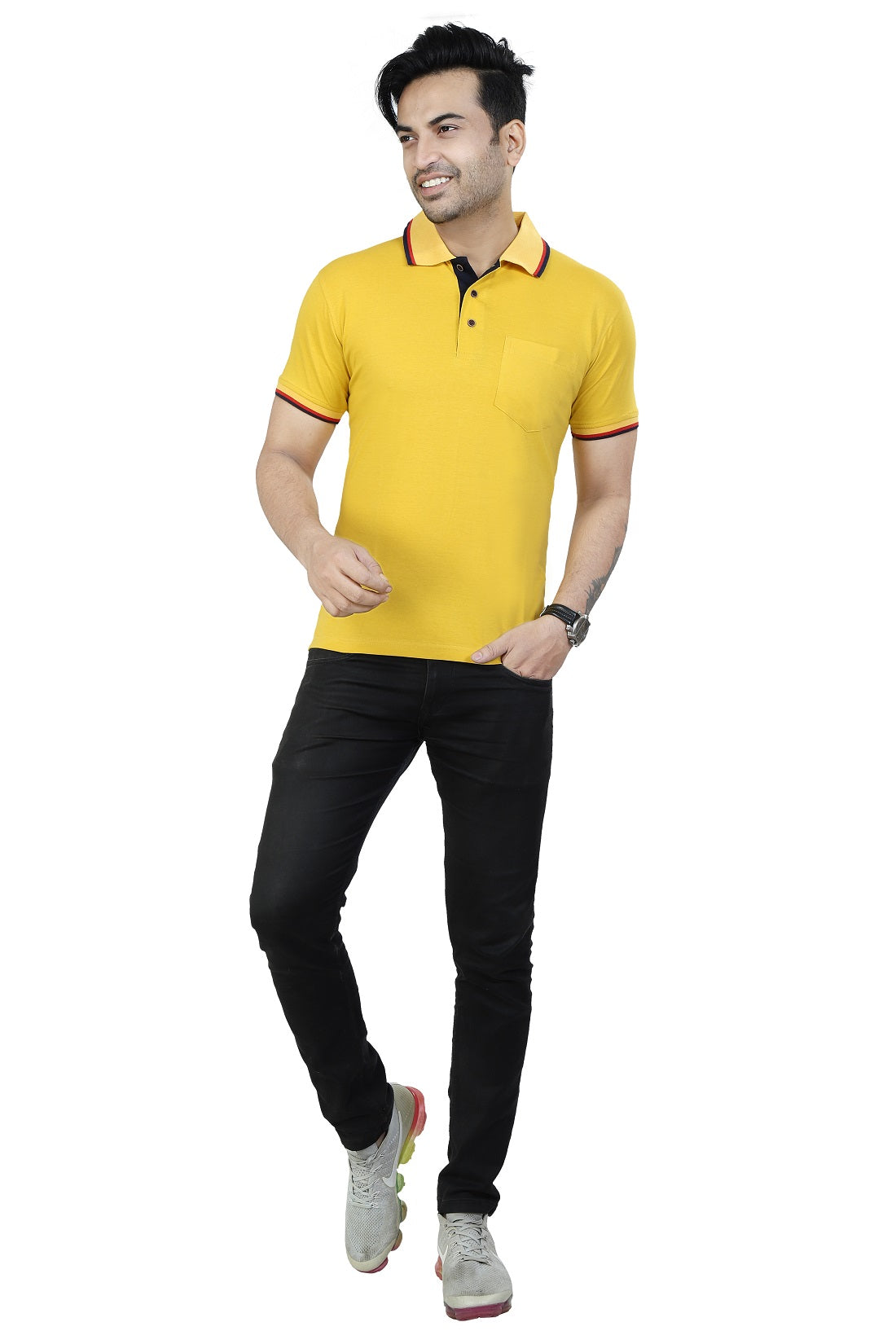 Men's Polo Half Sleeve Design T-Shirt Yellow and Black